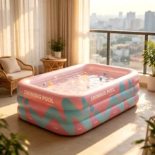 Piscina inflable con rayas brillantes y tobogán, piscina inflable extra grande para adultos y familia, equipo de juego de agua al aire libre, adecuado para diversión de verano en el jardín, piscina rectangular de PVC, multi-componente, sin necesidad de electricidad - A - Ver 4