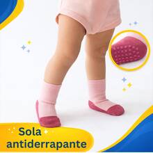 Kit Meia Pimpolho Bebe Antiderrapente Infantil Pimpolho Kit com 3 Pares de Meias Lisas Infantil, Base Escura, Tamanho 21-25, Algodão e Elastano, Tamanho 1 a 3 anos (Preto) - Rosa Bebê - Visão 2