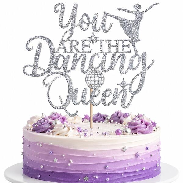 1pc "You ARE THE " Cake Topper, Silver Glitter Disco Ball & Ballerina Sign, Bachelorette Party Decorations, Birthday Cake Decorating Supplies, Shiny Party Prop For Women Celebration