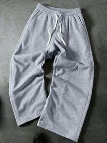 1pc Men's Loose Casual Sports Pants, Featuring Solid Color Wide Leg Design, Drawstring Waist And Large Pockets, Suitable For Daily Walking, Work, Travel And Other Occasions. Suitable For All Seasons, Lightweight And Loose, Casual Sports Pants - Grey - View 2