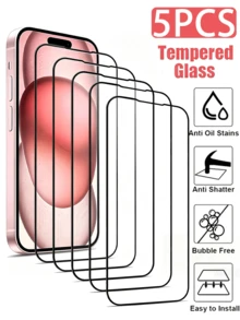 5pcs/Pack Screen Protector, [Military Grade Shatterproof] High Definition Tempered Glass, Compatible With IPhone 17 Pro Max 16 Pro Max 15 Pro Max 16Plus 15Plus 14 13 12 11 Pro Max 13Mini 12Mini Xs Max XR 8 7 6 8Plus 7Plus 6Plus Se3 Se2, Full Coverage Screen Protector, Easy Installation, Anti-Fingerprint - Clear - View 44