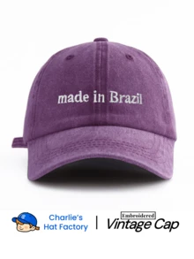 1pc Unisex Vintage Washed Baseball Cap - "Made In Brazil" Personalized Embroidery - Multiple Vintage Colors Available - Soft Texture Adjustable Dad Hat Confident Style Social Gift - Made In Brazil - View 19