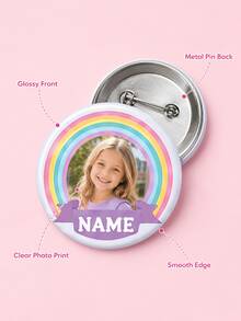 1 pieza Insignia de foto arcoíris personalizada, broche de botón redondo con nombre personalizado para niños, pin de foto lindo con respaldo de metal, regalo de retrato personalizado para la escuela, - Multicolor - Ver 6