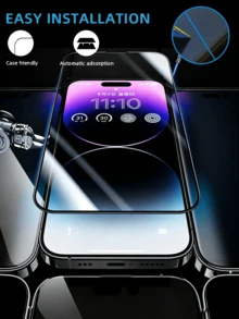 6pcs Full Coverage Screen Protector, Compatible With IPhone 17 Pro Max 16 Pro Max 15 Pro Max 16Plus 15Plus 14 13 12 11 Pro Max 13Mini 12Mini Xs Max XR 8 7 6 8Plus 7Plus 6Plus Se3 Se2, Black Edge Tempered Glass Film, Compatible With Phone Case, High Definition Transparent - Clear - View 7