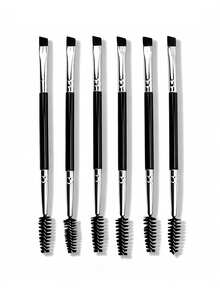 6pcs Dual-Ended Eyebrow Brush Set, Angled Brow Brush + Spiral Lash Brush 2-In-1, Multi-Functional Eye Makeup Brush For Brow Shaping And Filling - Black - View 7