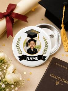 1 pieza Insignia de foto de graduación personalizada, botón redondo con nombre personalizado con diseño de birrete de graduado y laurel, recuerdo conmemorativo para jardín de infancia, preescolar - Multicolor - Ver 4
