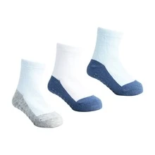 Meia Pimpolho Antiderrapante Para Bebê Tamanho 16-20, Kit com 3 Pares de Meias Infantis Lisa Base Escura, Algodão e Elastano, Antiderrapante, Casual, 06 a 12 Meses - Azul - Visão 7
