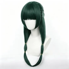 貓咪 Cosplay 假髮 65cm 深綠色長直髮，附瀏海與雙馬尾，適合動漫展、萬聖節、派對角色扮演，成人女性服裝 - 綠色 - 查看 4
