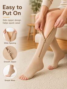Zippered Open Toe Compression Socks: Breathable Women's Sports Calf Compression Socks, Featuring Elastic Zipper Design, Suitable For Running, Fitness And Daily Wear, With Side Zipper And Open Toe Design - Multicolor - View 5