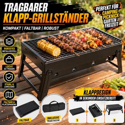 1 Stück Tragbarer Klapp-Grillständer, Kompaktes Outdoor-Kochgestell mit Faltbarem Design, Robustes Metallgestell für Camping, Picknick, Garten und Freizeit