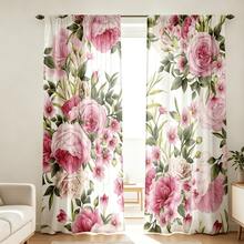 2 piezas Cortinas decorativas de rosa rosa suave y fresca, diseñadas con barra de cortina, proporcionan privacidad e instalación fácil, adecuadas para ventanas del hogar, estilo de cortina romana - Multicolor - Ver 11