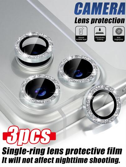 3 Buah Pelindung Lensa Kamera Cincin Tunggal Berlian Berkilau untuk iPhone 17/16/15 Pro Max, Oleofobik Anti-Sidik Jari, Penutup Lensa Jernih HD, Tanpa Halo Kilat Tidak Mempengaruhi Pemotretan Malam, Film Cincin Lensa Logam Berkilau