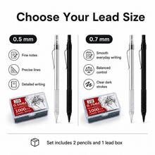 2 Pencils + 1 Box Of 250/1000 Lead Refills 0.3/0.5/0.7/2.0mm Low Center Of Gravity Metal Automatic Drawing Pencils, Office Supplies | Back To School | Affordable Student Supplies | School Entrance Gift (2 Pencils + 1 Box Of Lead Refills) - Multiple Styles - View 10