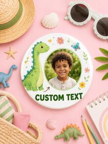 1pc Custom Photo Dinosaur Badge, Personalized Round Pin Button With Custom Text, Cute Cartoon Brooch For Kids Backpack, Jacket Or Tote Bag, Photo Badg - Multicolor - View 3