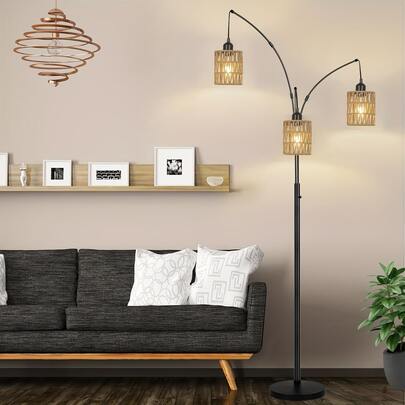 Handmade Woven Lampshade, Rustic Style, Bohemian Style Ruffle Trim Lampshade Suitable For Living Room, Dining Room And Bedroom Ceiling Decoration, Rattan Craftsmanship Vintage Lampshade (Light Bulb Not Included), Minimalist Packaging Design, Ingenious Craftsmanship