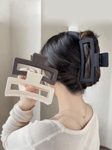 1 Set 3pcs Large 13cm Square Matte Hair Clips, Minimalist Solid Color Back Hair Clips, Suitable For Women With Thick Hair, Versatile Hair Accessories For Daily Commute, Vacation, Face Washing And Updo - Multicolor - View 1