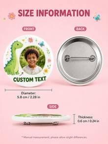 1pc Custom Photo Dinosaur Badge, Personalized Round Pin Button With Custom Text, Cute Cartoon Brooch For Kids Backpack, Jacket Or Tote Bag, Photo Badg - Multicolor - View 6