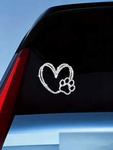 1pc Dog Paw Heart Shaped Sticker, Pet Love Cat & Dog, Shiny Reflective Car Sticker, Window Decor, Motorcycle Sticker, Laptop Cartoon Fashion Sticker - A - View 4