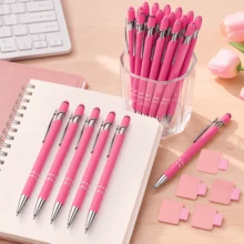 30pcs Dark Green Touch Screen Stylus Ballpoint Pens, Includes 5 Pen Holders, Retractable Metal Clip Dual-Use Writing Pens, Office Nurse School Portable Stationery Gift Set - 30 Pens, 5 Pen Clips - View 9