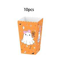 10pcs/30pcs/50pcs/100pcs Halloween Ghost Popcorn Gift Boxes, Disposable Paper Boxes With Cute Pink And Orange Ghost Design, Perfect For Holding Snacks And Candy; Suitable For Halloween, Birthday Parties And Day Of The Dead Celebrations - Multicolor - View 11