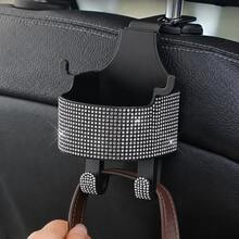 1件裝水鑽車用座椅收納袋附杯架，2合1多功能車用掛鉤，易安裝車用配件，耐用ABS材質車內收納整理袋，便攜手機支架，汽車內飾必需品 - A - 查看 3