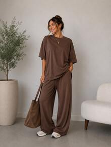 OVERSIZED Feminina Streetwear  Simples  Feminina - Marrom - Visão 4