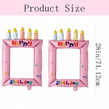 Birthday Photo Frame Aluminum Foil Balloon, Candle Striped Print Selfie Frame Foil Balloon, Birthday Party Atmosphere Photo Props Party Scene Decoration - Multicolor - View 15