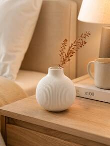 This Minimalist Cream White Vase With Nordic-Style Vertical Stripe Design Is An Excellent Decoration For Living Room, Dining Room Or Entryway. Perfect For Autumn/Winter Decor And Also Suitable As A Housewarming Gift. - A - View 5