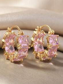 1 Pair Fashionable Coffee-Colored Crystal Hoop Earrings, Elegant Children's Earrings - Earrings - View 14