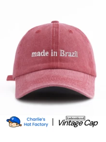 1pc Unisex Vintage Washed Baseball Cap - "Made In Brazil" Personalized Embroidery - Multiple Vintage Colors Available - Soft Texture Adjustable Dad Hat Confident Style Social Gift - Made In Brazil - View 12