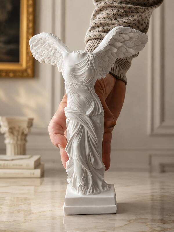 Greek Goddess Winged Victory Statue (Winged Victory Of Samothrace) White Resin Art Collectible Sculpture Roman Louvre Winged Victory Statue Home Coffee Table Bookshelf Desktop Living Room Decor
