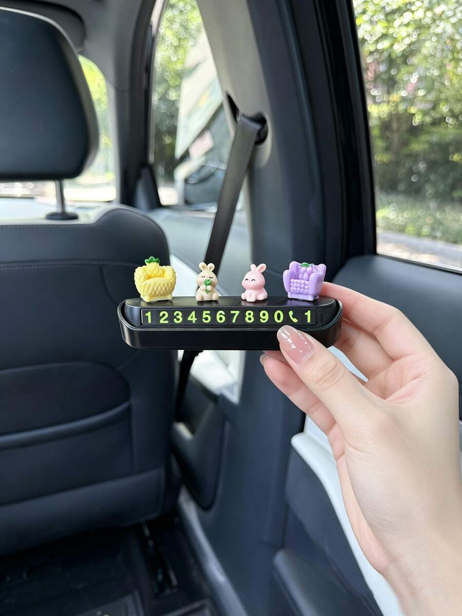 1pc Creative Car Temporary Parking Number Plate Mini Fruit Sofa Rabbit Design Phone Number Card Car Interior Decoration Accessory Mini Creative Ornament Car Temporary Parking Sign Portable Hidden Phone Number Plate Car Hidden Temporary Parking Number Plate