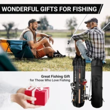 Black Large Capacity Cylindrical Fishing Rod Storage Bag With Adjustable Shoulder Strap, Multi-Slot Waterproof Fishing Gear Carry Case - Black - View 5