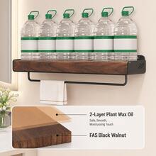XIANG YU Solid Walnut Wood Bathroom Wall-Mounted Floating Shelf, No-Drill Storage Rack For Sink Countertop, Toiletries And Home Essentials - Black - View 5