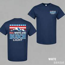 Red White And Busch Light 2 Sided T-Shirt, 4th Of July Merch, Patriotic Drinking Shirt, Casual Streetwear Top, Graphic Tee For Men, For Womendazy Clot - 藏蓝色 - 查看 8