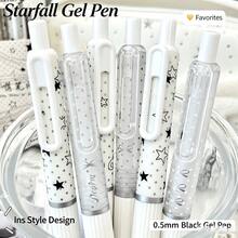 4pcs/Pack Cloud & Star Diary Pens, Black Retractable Neutral Gel Pens, Quick-Dry ST Tip 0.5mm, Student Exam Pens, Office Signature Pens, Back To School - Silver Star Pen - View 7