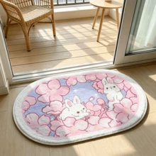 1 Oval Bathroom Mat Featuring A Cherry Blossom And White Rabbit Pattern; Suitable For Indoor And Outdoor Use. | Versatile Use: Ideal For Home Decor, Floor Mats, Bedroom Rugs, Kitchen Mats, Home Accents, Entryway Mats, Non-Slip Bathroom Mats, And Vaca - Multicolor - View 4