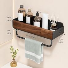 XIANG YU Solid Walnut Wood Bathroom Wall-Mounted Floating Shelf, No-Drill Storage Rack For Sink Countertop, Toiletries And Home Essentials - Black - View 11