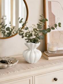 Modern White Vase For Home Decor, Nordic Style Ribbed Flower Vase With Organic Fluted Shape, Elegant Accent For Coffee Table, Console Table, Bookshelf, Mantel, Living Room, Wedding And Housewarming Gift - Multicolor - View 5