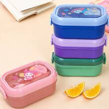 1 pieza Fiambrera apilable y linda con utensilios, caja bento a prueba de fugas, adecuada para comida para llevar, trabajo, picnic, uso escolar de estudiantes, esencial para la vuelta a la escuela - Multicolor - Ver 2