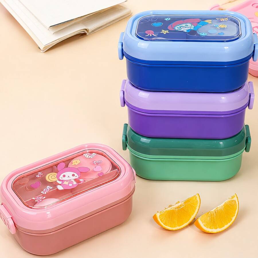 1 pieza Fiambrera apilable y linda con utensilios, caja bento a prueba de fugas, adecuada para comida para llevar, trabajo, picnic, uso escolar de estudiantes, esencial para la vuelta a la escuela