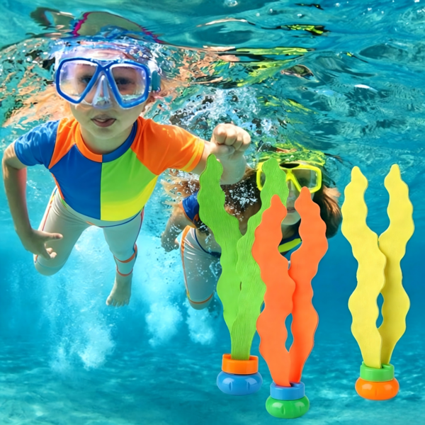 3pcs Colorful Diving Seaweed Swimming Toys, Children's Summer Pool Party Training Floating & Sinking Toss & Catch Diving Rings, Water Toys, Parent-Child Interactive Toys, Swimming Rings, Diving Sticks, Diving Fish, Diving Seaweed