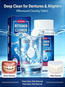 JAYSUING Denture Cleaning Tablets Effervescent, Suitable For Dentures, Retainers, Clear Aligners, Mouthguards, Removes Stains And Odors, Fresh Mint, Perfect Gift For Family, Friends, Parents, Elderly On Holidays, Home Essential - Multicolor - View 1