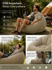 1pc Portable Folding Slouchy Sofa With Soft Cushion Seat And Backrest - Lightweight Outdoor Flocked Bean Bag Inflatable Sofa, Suitable For Camping, Garden, Picnic And Outdoor Activities - Durable Oxford Fabric, Aluminum Alloy Frame, Easy To Carry, Perfect Gift For Halloween And Christmas, Foldable Beach Chair, Camping Seat, Garden Leisure, Sturdy Structure - Multicolor - View 7