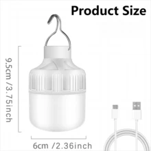 Camping Light Emergency Bulb Hanging Tent Work Light Rechargeable USB LED Bulb Outdoor Portable Light (2 Charging Port Types Randomly Shipped) - Cold White - View 2
