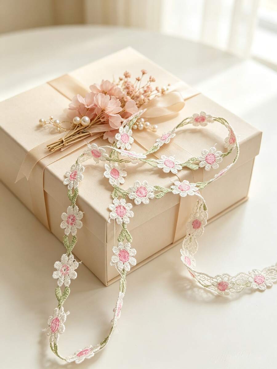 1 Yard Floral Pattern Lace Ribbon Trim For Sewing, Gift Package Wrapping,DIY Crafts And Bridal Wedding Decorations - Multicolor - View 1