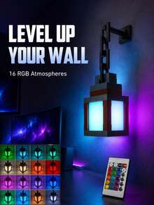 Pixel Lantern Night Light - 16 Color LED Wall Atmosphere Night Light With Remote Control - Rechargeable Night Light With Built-In 500mAh Battery, Desktop Lamp, Costume Cosplay Bedside Lamp For Room Decoration - Multicolor - View 2