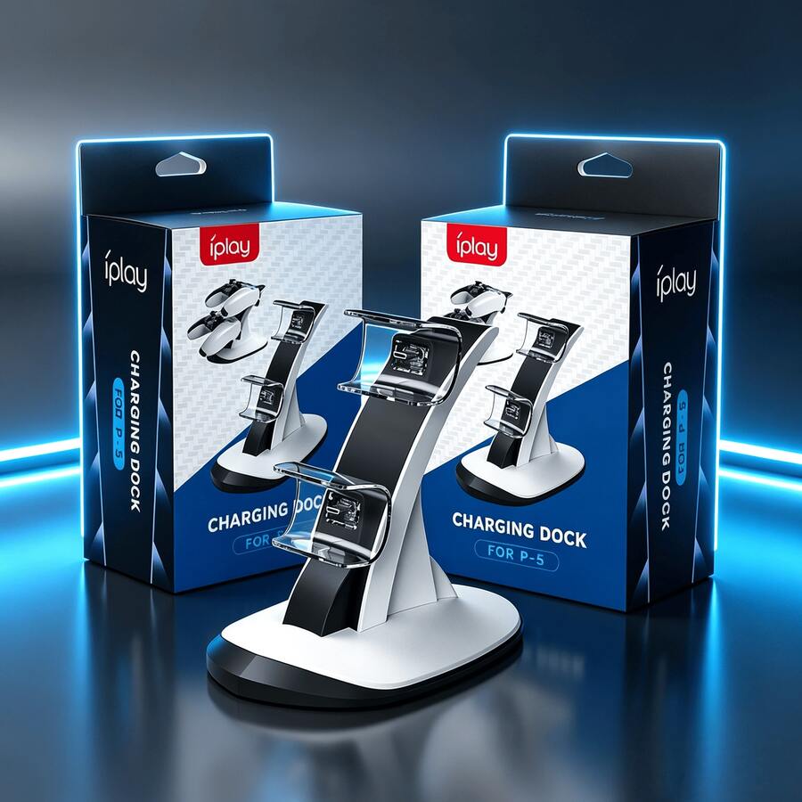 Iplay 1 pieza - Base de carga para mando de PlayStation 5 con indicador LED, interfaz TYPE-C, puede cargar dos mandos simultáneamente (Blanco)