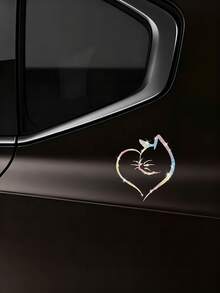 1pc Heart-Shaped Cat Sticker, Shiny Reflective Decorative Decal, Suitable For Car Doors, Car Rear And Car Windows; Motorcycle Sticker; Laptop Sticker; Luggage/Trolley Bag Fashion Decorative Sticker - A - View 8