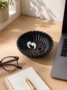 Black Wavy Edge Jewelry Tray, Decorative Storage Bowl For Keys, Rings, Watches, Earrings, Resin Vanity Organizer, Modern Home Decor Accent For Vanity, Nightstand, Bathroom Counter, Entryway Table - New Model - View 5